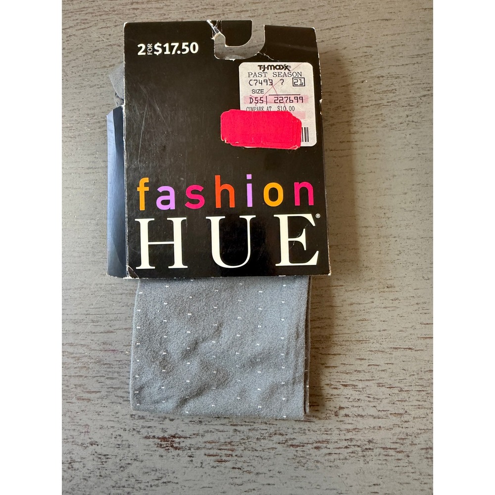 Hue Pindot CT Tights Charcoal Bone Grey Dotted Opaque Size 1 6226 NWT